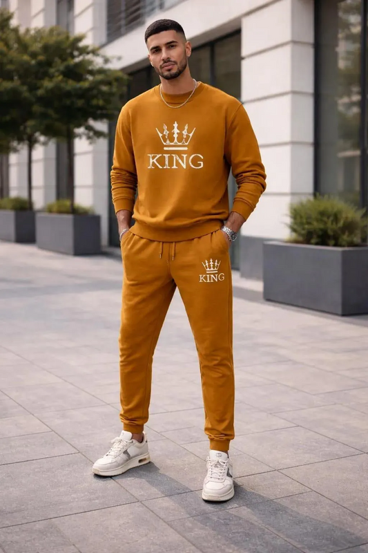 2 Pcs Men's Polyester Printed Hoodie Track Suit
