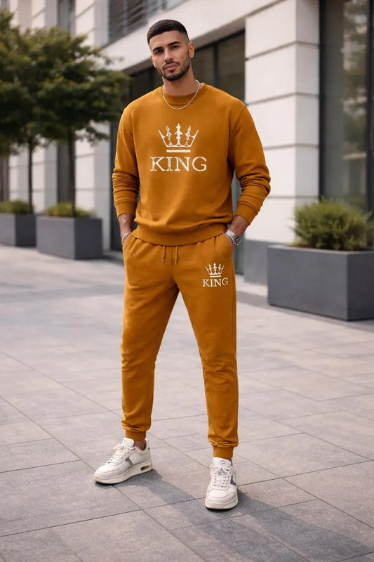 2 Pcs Men's Polyester Printed Hoodie Track Suit