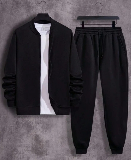 2 Pcs Men's Polyester Fleece Plain Zipper Track Suit