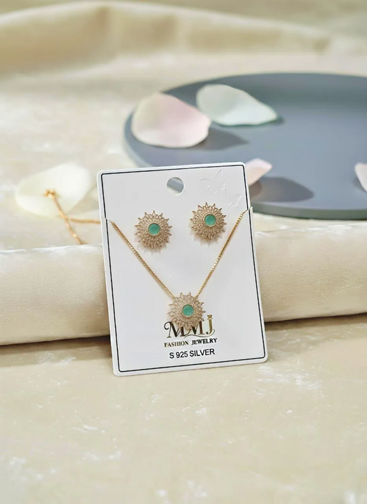 Fancy 1 Carat Gold Plated Zircon Pendant Set