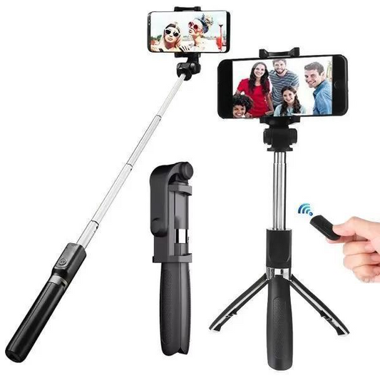 Bluetooth Selfie Stick Black Foldable with LED Light