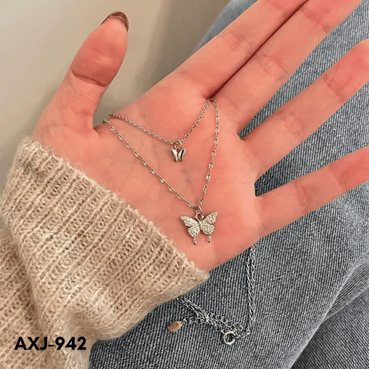 Double Butterfly Korean Trending Zircon Necklace (AXJ-942)