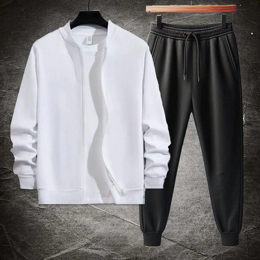 2 Pcs Men's Polyester Fleece Plain Zipper Track Suit