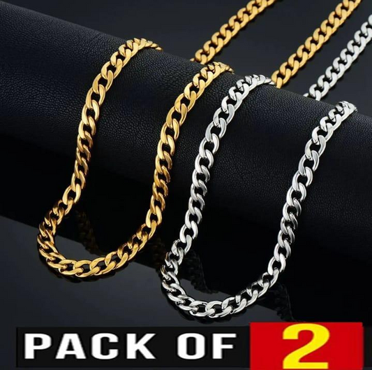 Plain Silver Chain With Ring, Pack Of 2